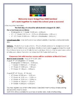 Welcome Back Reminder! 2021 - 2022
